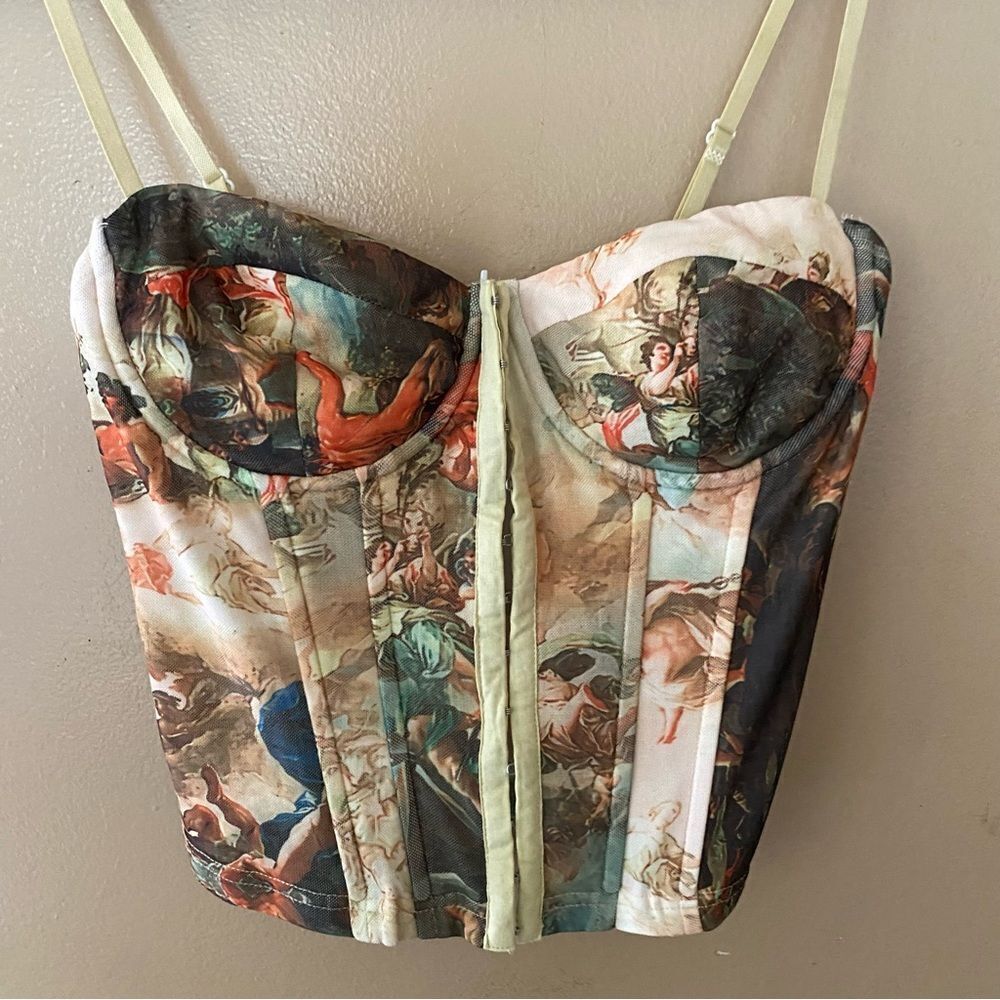 Superdown Ziva bustier top multicolor mesh Rococo hook front corset Revolve L - Picture 7 of 10